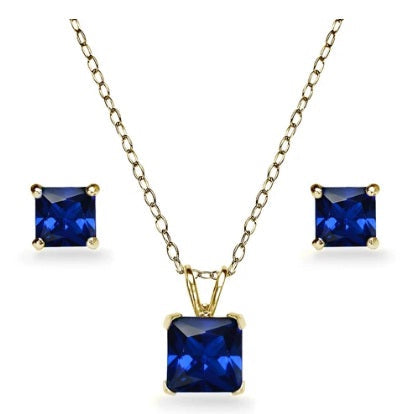 18K Yellow Gold 4ct Tanzanite Square 18 Inch Necklace and Earrings Set Plated