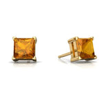 DiamondX 18K Yellow Gold 1 Carat Created Princess Sapphire Birthstone Stud Earrings All Colors Plated