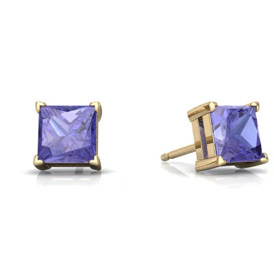 DiamondX 18K Yellow Gold 1 Carat Created Princess Sapphire Birthstone Stud Earrings All Colors Plated
