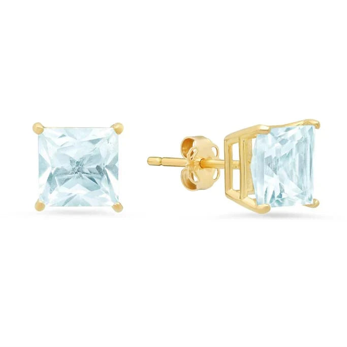 DiamondX 18K Yellow Gold 1 Carat Created Princess Sapphire Birthstone Stud Earrings All Colors Plated