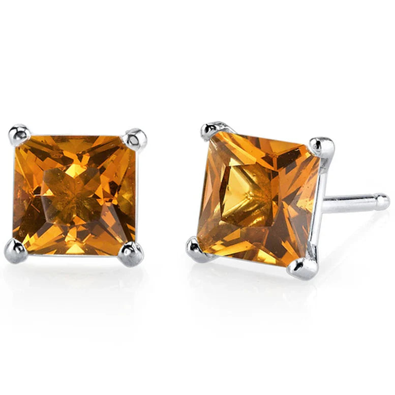 DiamondX 18K White Gold 1 Carat Created Princess Sapphire Birthstone Stud Earrings All Colors Plated