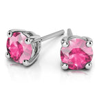 DiamondX 18K White Gold 1 Carat Created Round Sapphire Birthstone Stud Earrings All Colors Plated