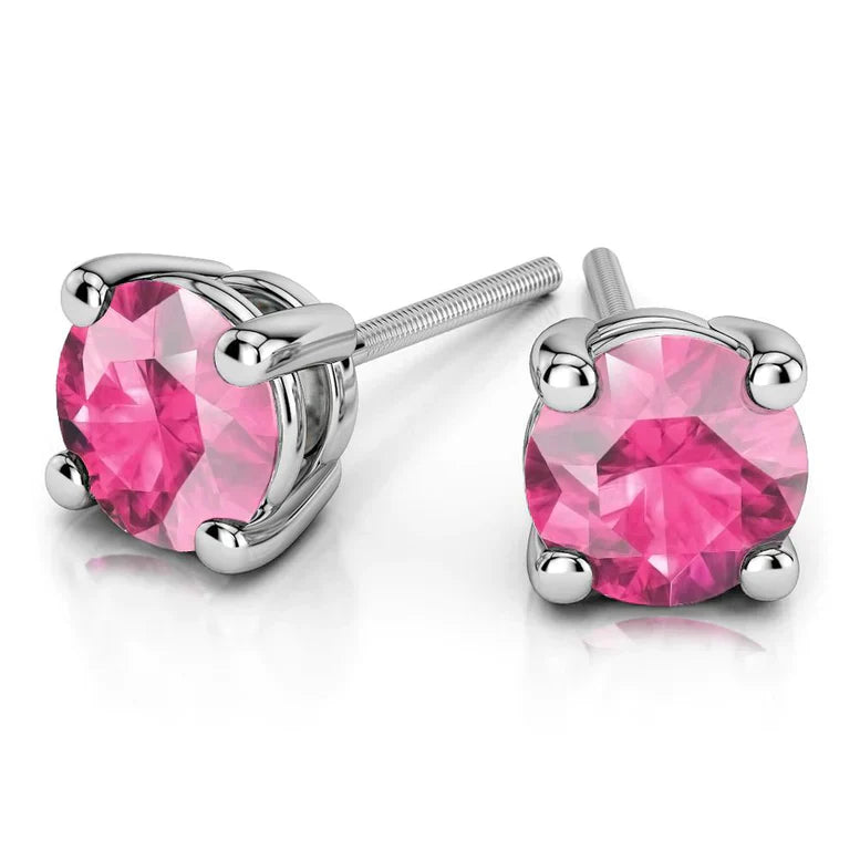 DiamondX 18K White Gold 1 Carat Created Round Sapphire Birthstone Stud Earrings All Colors Plated