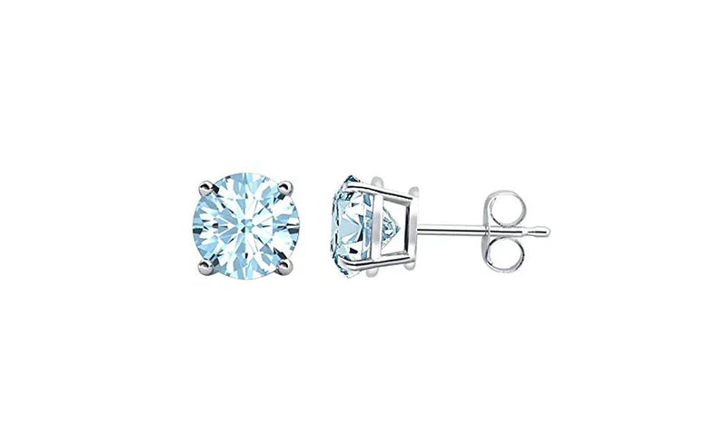 DiamondX 18K White Gold 1 Carat Created Round Sapphire Birthstone Stud Earrings All Colors Plated