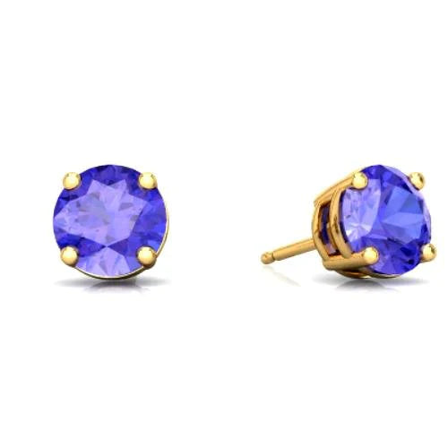 14k Yellow Gold Created Tanzanite Round Stud Earrings 3mm