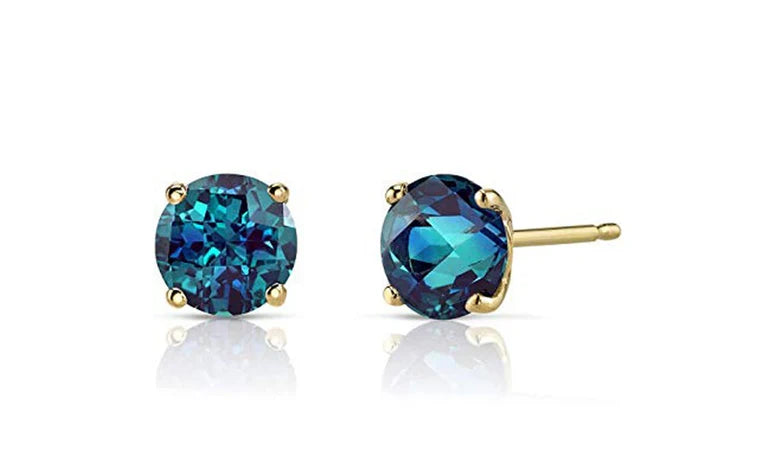 DiamondX 18K Yellow Gold 1 Carat Created Round Sapphire Birthstone Stud Earrings All Colors Plated