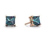 24k Rose Gold Plated 2 Cttw Alexandrite Square Stud Earrings