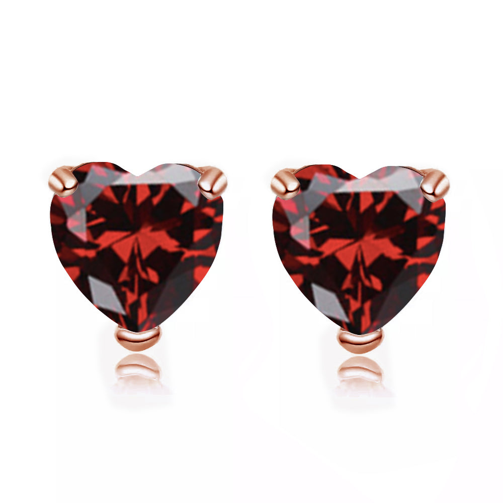 24k Rose Gold Plated 1/2 Carat Heart Created Garnet Sapphire Stud Earrings