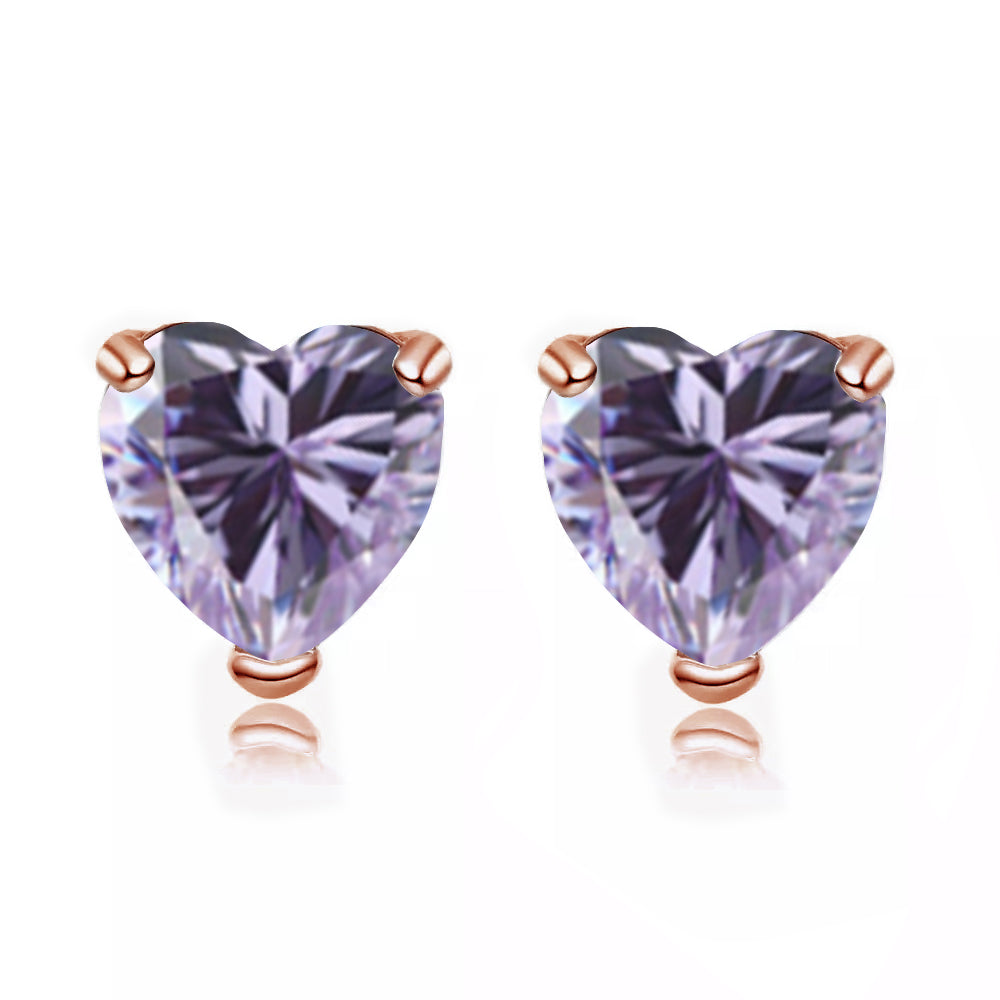 14k Rose Gold Plated 1 Carat Heart Created Tanzanite  Stud Earrings