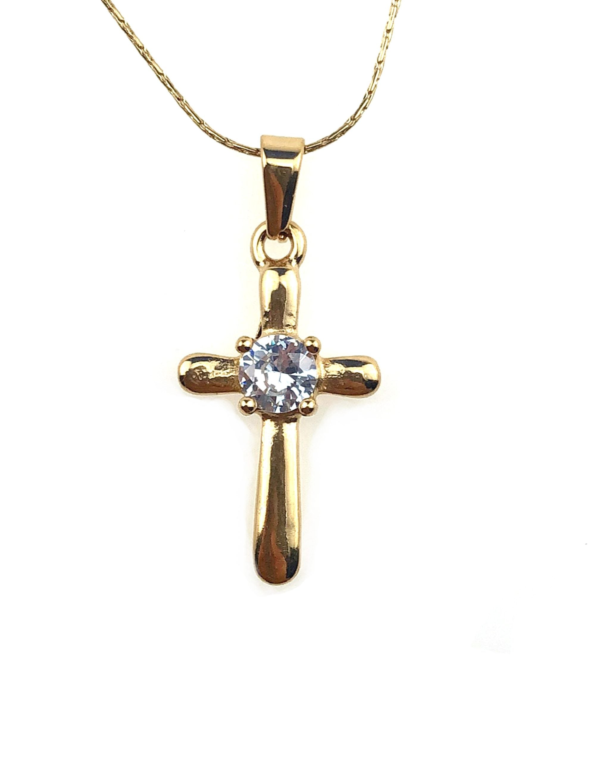 18K Yellow Gold 3 ct Created Diamond Cross Stud Necklace Plated 18 inch