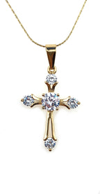 18K Yellow Gold 1/2 ct Created Diamond Cross Stud Necklace Plated 18 inch