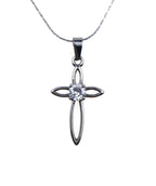 18K White Gold 2 ct Created Diamond CZ Cross Stud Necklace Plated 18 inch
