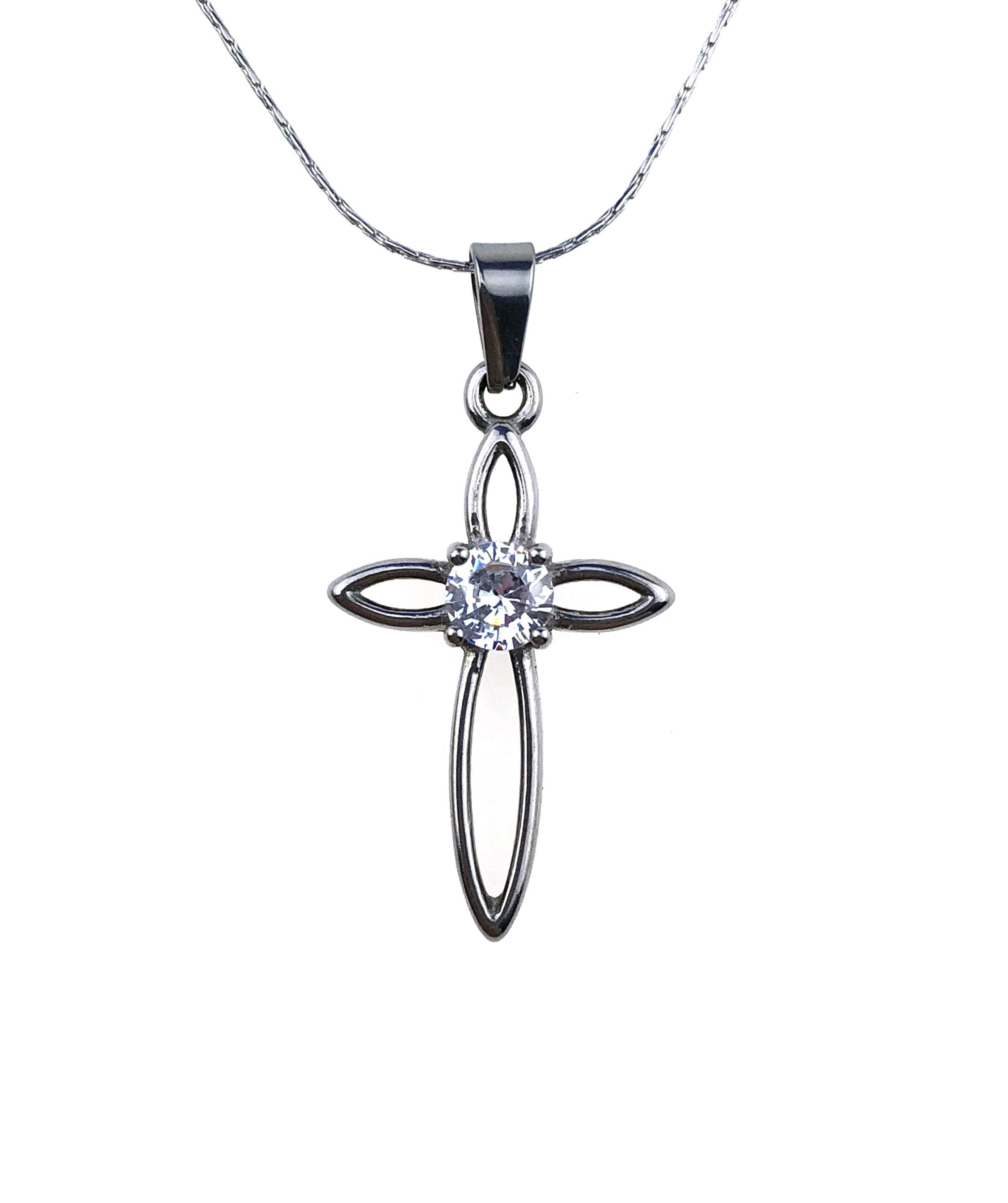 18K White Gold 1/2 ct Created Diamond Cross Stud Necklace Plated 18 inch
