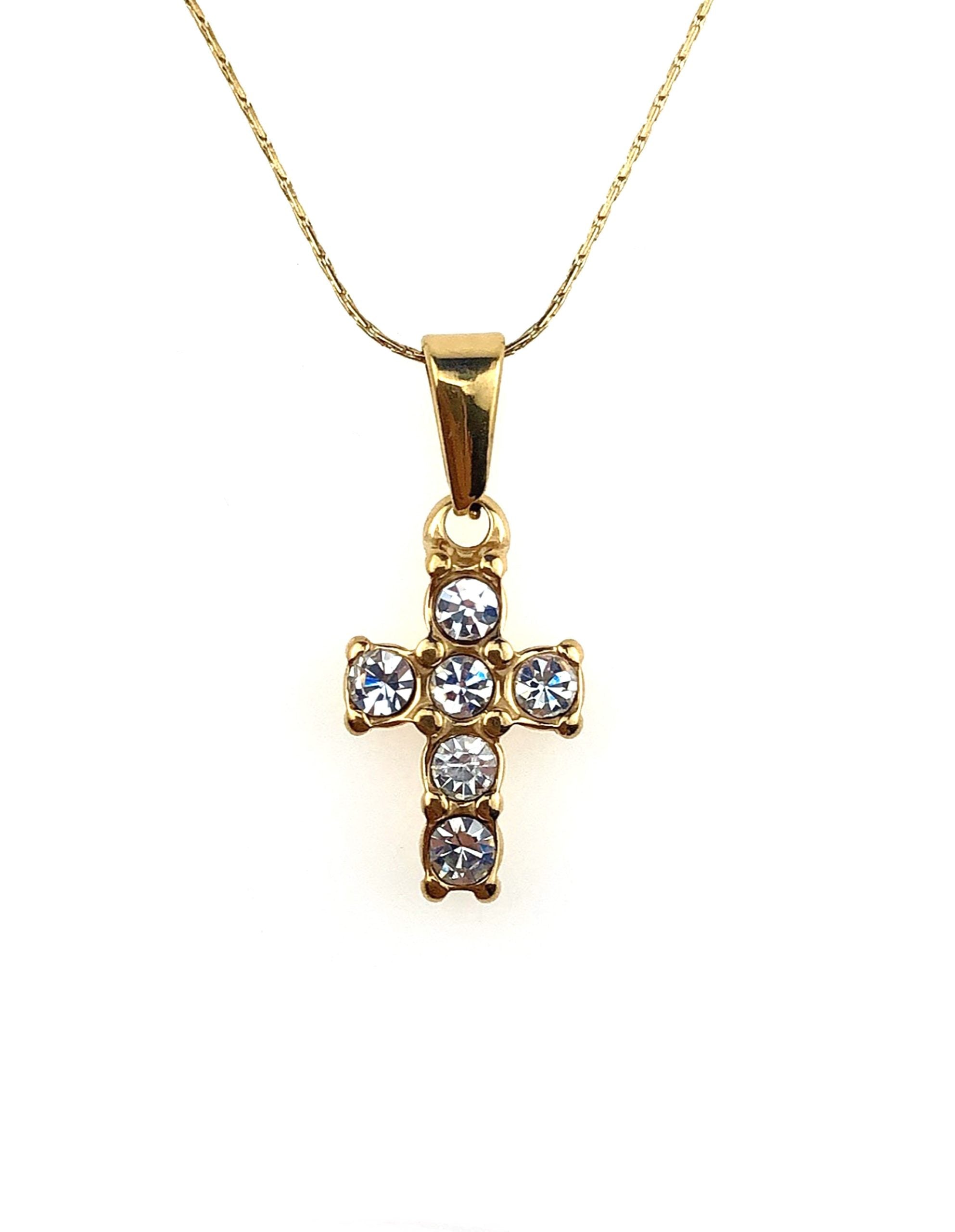 24K Yellow Gold 1/2 ct Created Diamond Cross Stud Necklace Plated 18 inch