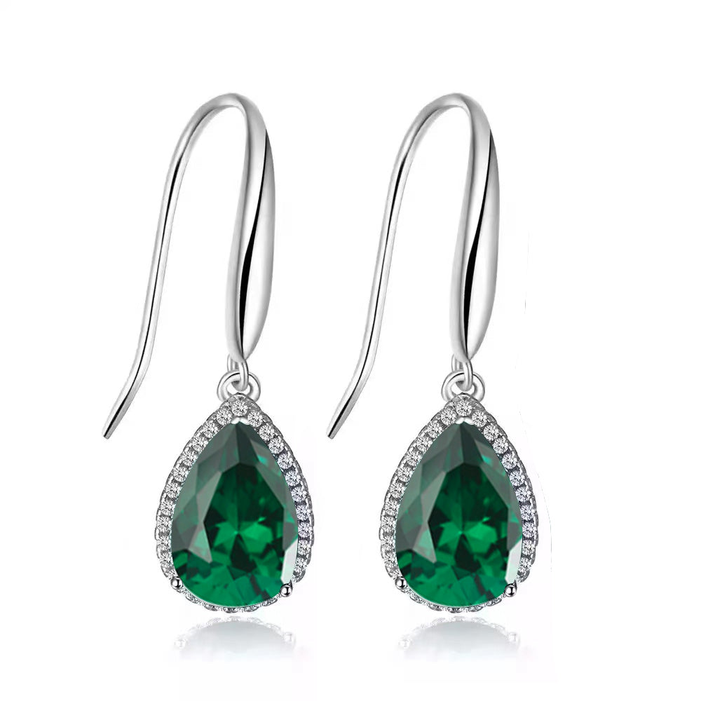 14k White Gold Plated 2 Ct Created Emerald CZ Teardrop Earrings