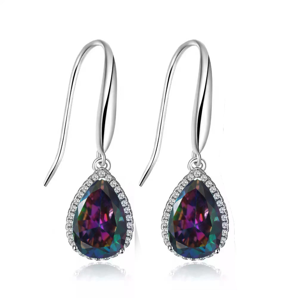 14k White Gold Plated 2 Ct Created Mystic Topaz Teardrop Earrings