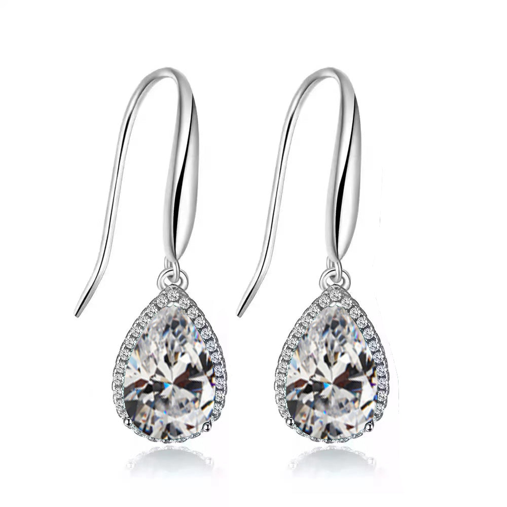 14k White Gold 3 Ct Created Diamond Teardrop Earrings Plated