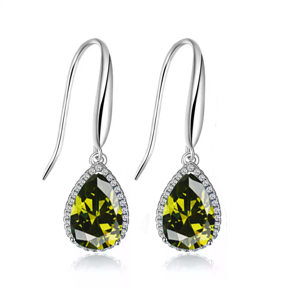 14k White Gold Plated 3 Ct Created Peridot Teardrop Earrings
