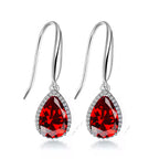 14k White Gold Plated 2 Ct Created Garnet CZ Teardrop Earrings