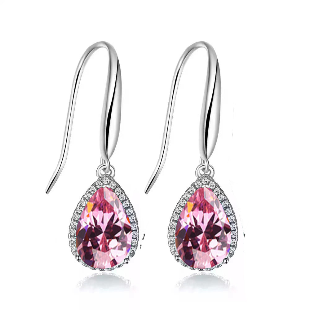 14k White Gold Plated 3 Ct Created Pink Sapphire Teardrop Earrings