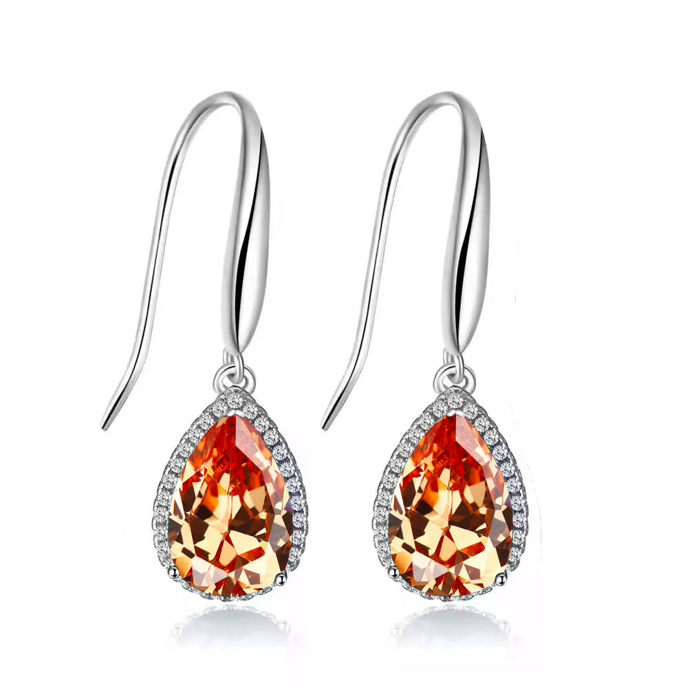 14k White Gold Plated 1 Ct Created Citrine Teardrop Earrings