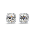 DiamondX 18k White Gold 1 Carat Created Halo Princess Sapphire Birthstone Stud Earrings All Colors Plated