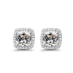 DiamondX 18k White Gold 1 Carat Created Halo Princess Sapphire Birthstone Stud Earrings All Colors Plated