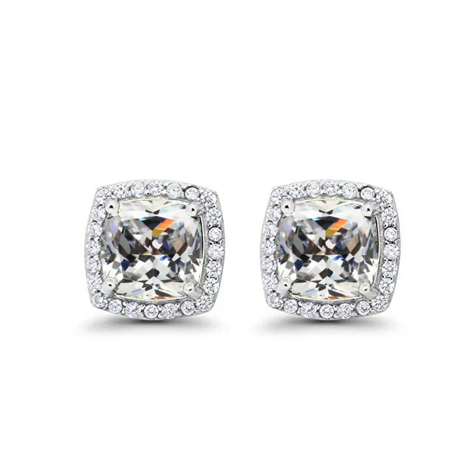 DiamondX 18k White Gold 1 Carat Created Halo Princess Sapphire Birthstone Stud Earrings All Colors Plated