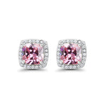 DiamondX 18k White Gold 1 Carat Created Halo Princess Sapphire Birthstone Stud Earrings All Colors Plated