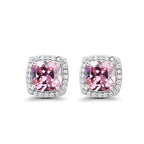 DiamondX 18k White Gold 1 Carat Created Halo Princess Sapphire Birthstone Stud Earrings All Colors Plated