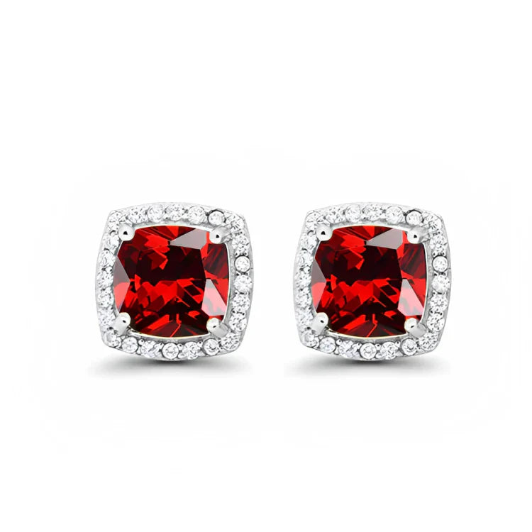 DiamondX 18k White Gold 1 Carat Created Halo Princess Sapphire Birthstone Stud Earrings All Colors Plated