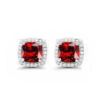 DiamondX 18k White Gold 1 Carat Created Halo Princess Sapphire Birthstone Stud Earrings All Colors Plated