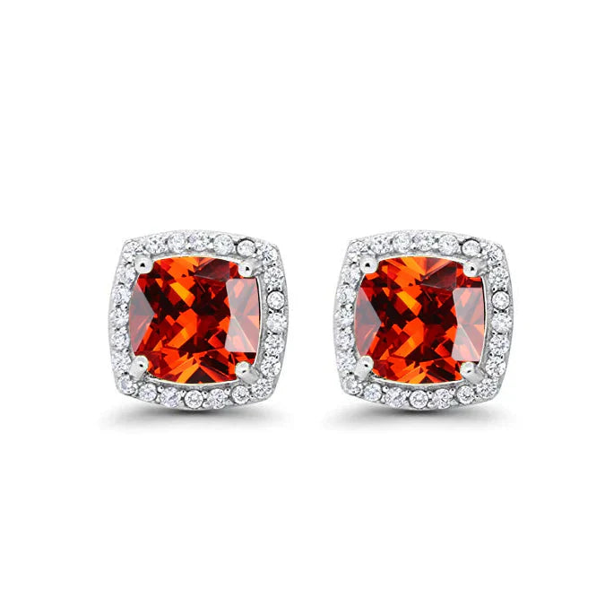 DiamondX 18k White Gold 1 Carat Created Halo Princess Sapphire Birthstone Stud Earrings All Colors Plated