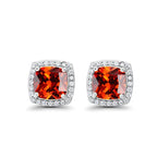 DiamondX 18k White Gold 1 Carat Created Halo Princess Sapphire Birthstone Stud Earrings All Colors Plated