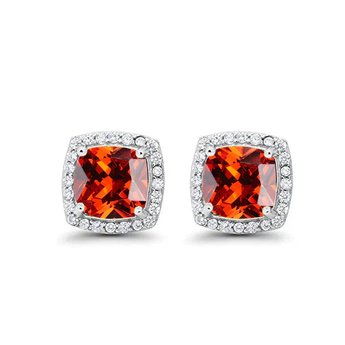 DiamondX 18k White Gold 1 Carat Created Halo Princess Sapphire Birthstone Stud Earrings All Colors Plated