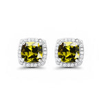 DiamondX 18k White Gold 1 Carat Created Halo Princess Sapphire Birthstone Stud Earrings All Colors Plated