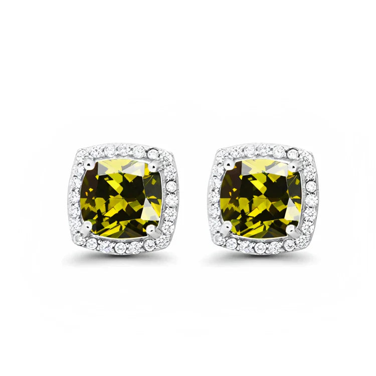 DiamondX 18k White Gold 1 Carat Created Halo Princess Sapphire Birthstone Stud Earrings All Colors Plated