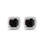 18k White Gold Plated 4 Ct Created Halo Princess CZ Cut Black Sapphire Stud Earrings