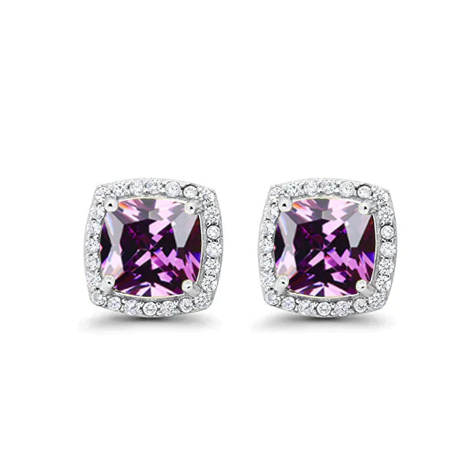 24k White Gold Plated 3 Ct Created Halo Princess Cut Tanzanite Stud Earrings