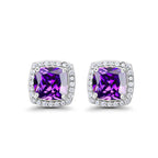 18k White Gold Plated 2 Ct Created Halo Princess Cut CZ Amethyst Stud Earrings