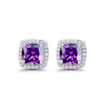 DiamondX 18k White Gold 1 Carat Created Halo Princess Sapphire Birthstone Stud Earrings All Colors Plated