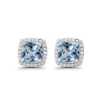 DiamondX 18k White Gold 1 Carat Created Halo Princess Sapphire Birthstone Stud Earrings All Colors Plated