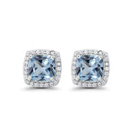 DiamondX 18k White Gold 1 Carat Created Halo Princess Sapphire Birthstone Stud Earrings All Colors Plated