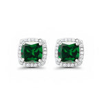DiamondX 18k White Gold 1 Carat Created Halo Princess Sapphire Birthstone Stud Earrings All Colors Plated