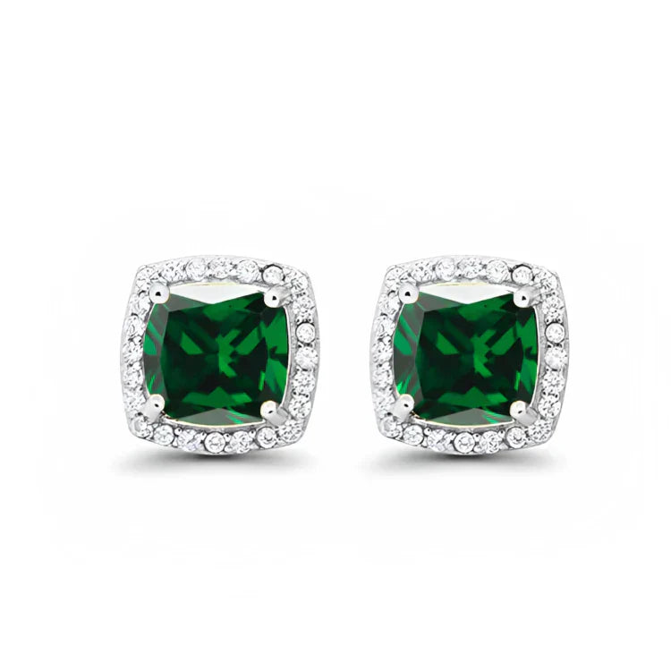 DiamondX 18k White Gold 1 Carat Created Halo Princess Sapphire Birthstone Stud Earrings All Colors Plated
