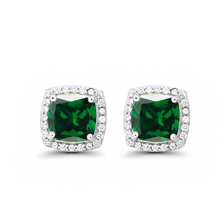 DiamondX 18k White Gold 1 Carat Created Halo Princess Sapphire Birthstone Stud Earrings All Colors Plated