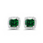 DiamondX 18k White Gold 1 Carat Created Halo Princess Sapphire Birthstone Stud Earrings All Colors Plated