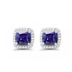 DiamondX 18k White Gold 1 Carat Created Halo Princess Sapphire Birthstone Stud Earrings All Colors Plated