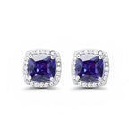 DiamondX 18k White Gold 1 Carat Created Halo Princess Sapphire Birthstone Stud Earrings All Colors Plated