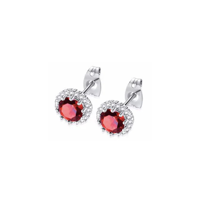 DiamondX 18k White Gold 1 Carat Created Halo Round Sapphire Birthstone Stud Earrings All Colors Plated